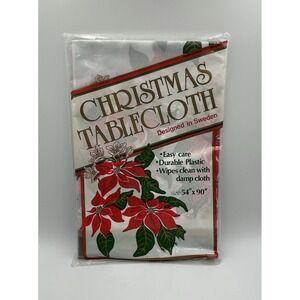 VTG New Swedish  Christmas Tablecloth 1980s Holiday‎ 54x90 Plastic Never Opened